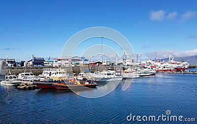 Boats in the harbour of Reykjavik, Iceland. Editorial Stock Photo