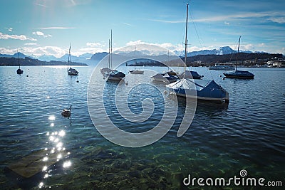 Boats lake lucern Stock Photo