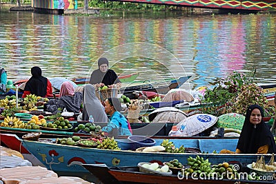 View of Siring Piere Tandean Banjarmasin Floating Market, Indonesia Editorial Stock Photo