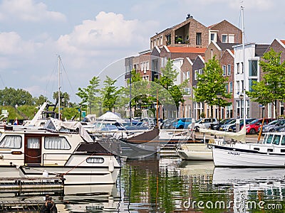 Boats in marina of Oud-Beijerland, Netherlands Editorial Stock Photo