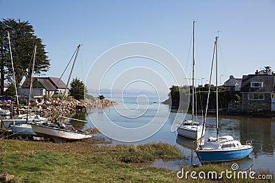 Boats moored harbour at Abersoch Gwynedd Wales south coast Llyn Peninsula Stock Photo