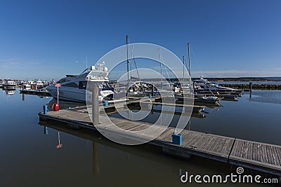 Boats Moored in Poole Quay Stock Photo