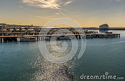 Boats moored in the port of Leixoes, near to Porto, Portugal in the early morning light Stock Photo