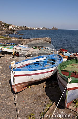 Boats near island in Italy Stock Photo