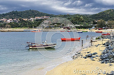Boats in Ouranoupoli port on Halkidiki Editorial Stock Photo