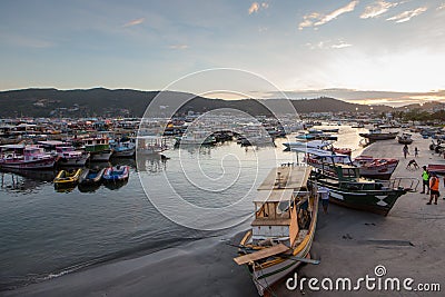 Boats parked in the bay in Brazil in a beautiful sunny day Editorial Stock Photo