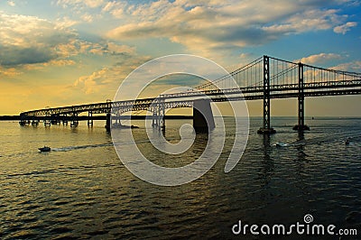 Boats Pass Chesapeake Bay Bridges Stock Photo