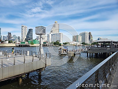 Boats pier in Bangkok river, Thailand Editorial Stock Photo