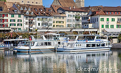 Boats at pier in Rapperswil, Switzerland Editorial Stock Photo