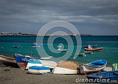 Boats in Playa Blanca harbor Editorial Stock Photo