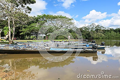 Boats in the port on Madidi River Editorial Stock Photo