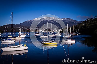 Boats and Reflections in Lindisfarne, Hobart, Tasmania, Australia Editorial Stock Photo