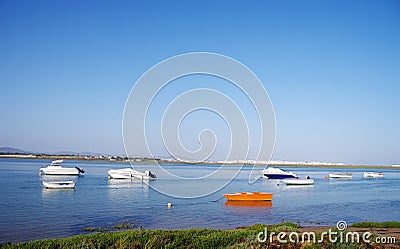 Boats in Ria Formosa, Faro, Algarve Stock Photo