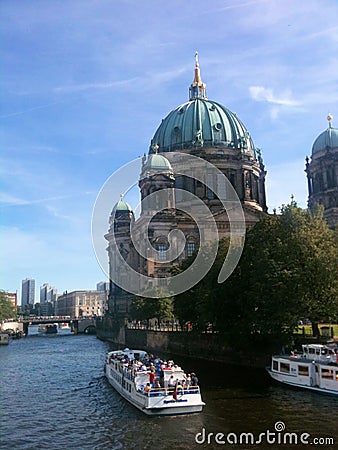 Boats on the River Danube in Berlin Editorial Stock Photo