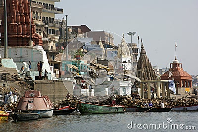 Boats on River Ganga Editorial Stock Photo