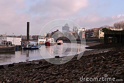 Boats River Thames low tide Editorial Stock Photo