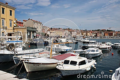 Boats in Rovinj harbor, Rovigno, Croatia Editorial Stock Photo