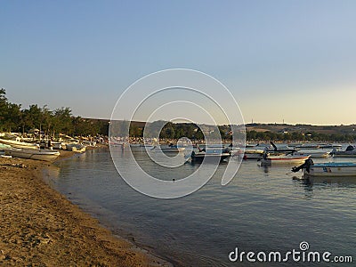 Boats on sea in Guneyli bay Gallipoli Turkey Editorial Stock Photo