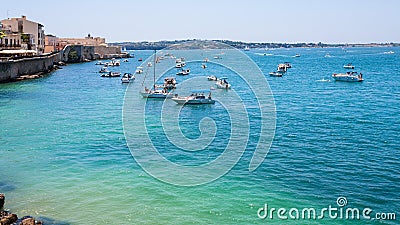 Boats in sea near promenade foro italico Editorial Stock Photo