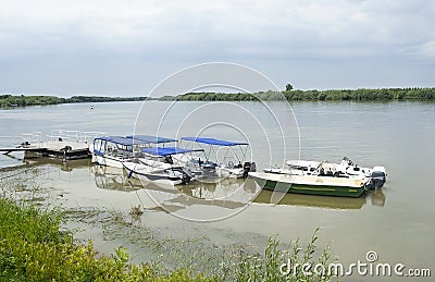 Boats on Sfantu Gheorghe channel Stock Photo
