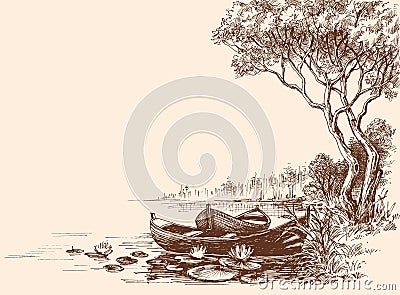 Boats on shore Vector Illustration