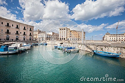 Boats in the small port of Syracuse, Sicily (Italy) Stock Photo