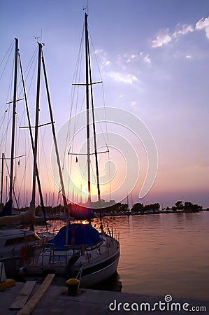 Boats at sunset Stock Photo