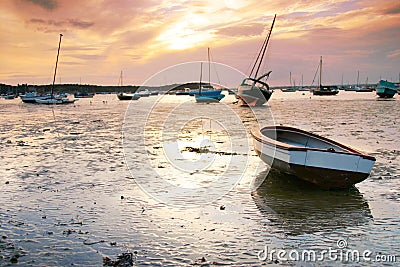 Boats at sunset Stock Photo