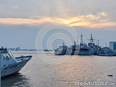 Boats sunset sea view summer sunshine Stock Photo