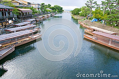 Boats on Uji river Stock Photo