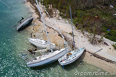 Boats washed on shore after Hurricane Irma Key West FL Stock Photo