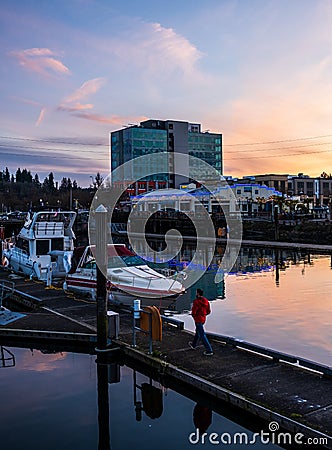 Boats on the water in downtown olympia Washington on a sunny afternoon with boats Editorial Stock Photo