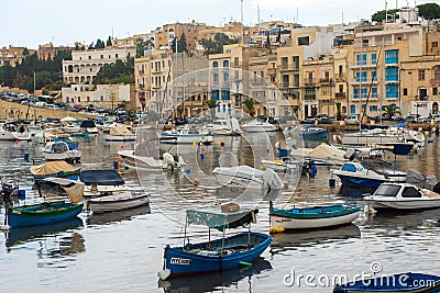 Boats and yachts anchoring in Valletta, Malta Editorial Stock Photo