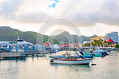 Boats and yachts docked in boatyard on Caribbean island Editorial Stock Photo