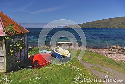 Boatshed on the seashore Applecross, Wester Ross, Schottland Stock Photo