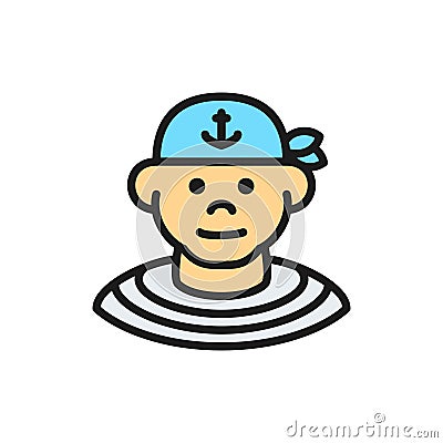 Boatswain, sailor, pirate flat color line icon. Vector Illustration