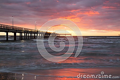 Bob Hall Pier Sunrise, Padre Balli Park, Corpus Christi, Texas Stock Photo