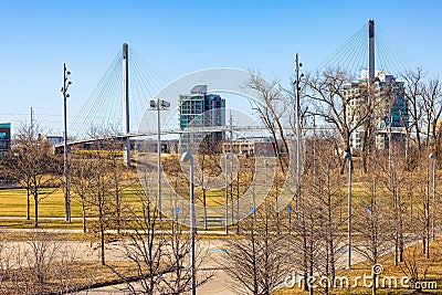 Bob Kerrey cable stayed pedestrian bridge Omaha Nebraska in early spring Editorial Stock Photo