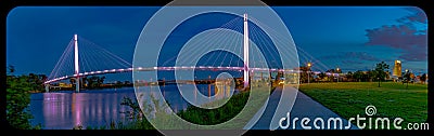 Bob Kerrey pedestrian bridge Omaha Nebraska at night with post-crop Vignetting. Stock Photo