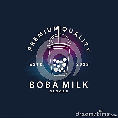Boba Drink Logo, Milk Tea Cute Boba Pearl Jelly Drink Bubble Vector Simple Minimalist Design Vector Illustration