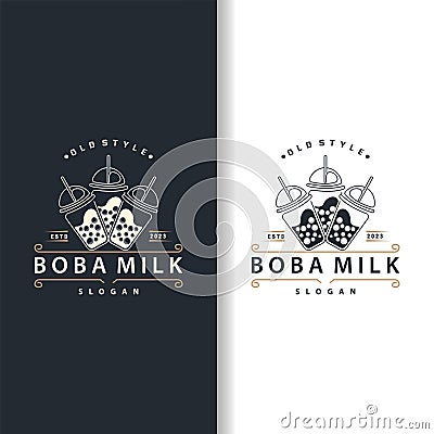 Boba Drink Logo, Milk Tea Cute Boba Pearl Jelly Drink Bubble Vector Simple Minimalist Design Vector Illustration