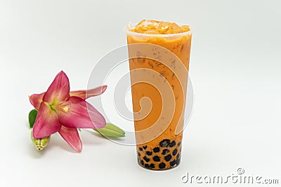 Boba drink served ice cold in a cup Stock Photo