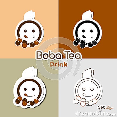 Boba Tea Drink Set Logo Vector Illustration
