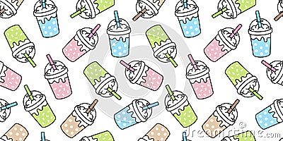 Boba tea seamless pattern vector bubble milk tea tile background repeat wallpaper scarf isolated illustration doodle design Vector Illustration