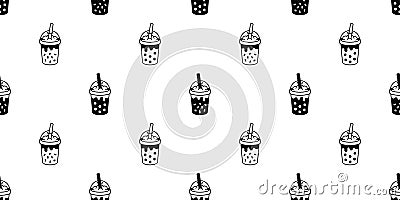 Boba tea seamless pattern vector bubble milk tea tile background scarf isolated repeat wallpaper doodle illustration design Vector Illustration