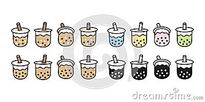 Boba tea vector bubble milk tea icon logo character cartoon symbol illustration doodle design Vector Illustration