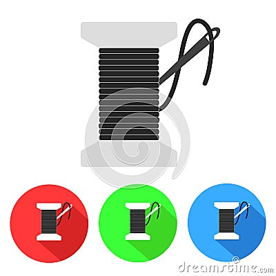 Bobbin with needle thread icon flat. vector illustration Vector Illustration