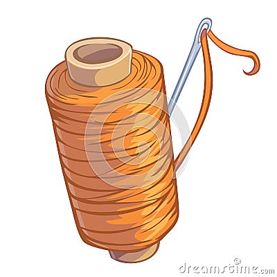 Bobbin of orange thread with needle Stock Photo