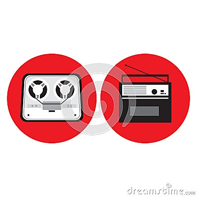 Bobbin tape recorder, radio in retro style, vector illustration Vector Illustration