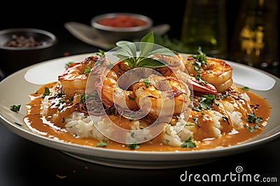 Bobo de Camarao aromatic shrimp stew with creamy yuca puree, tender shrimp, and vibrant ingredients Stock Photo